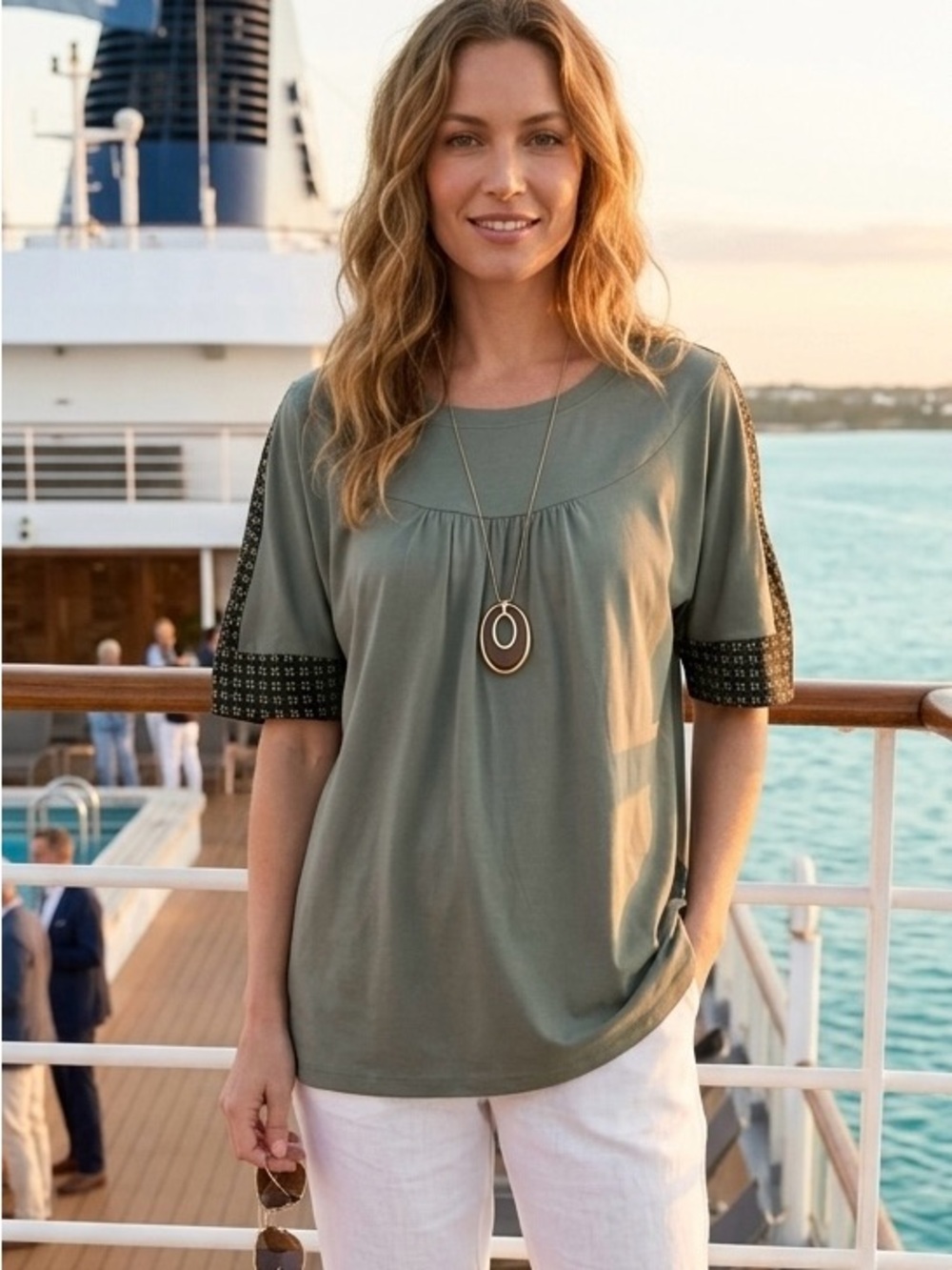 🌼NWT🌼EASEL Women’s Boho Mixed Media Short Sleeve Relaxed Fit Cotton Blend Top